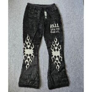 Rockstar Original Toshio Black Stacked Flare Knitted Mohair Pants 2XL